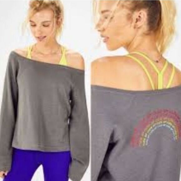 Fabletics Gray Cute AF Rainbow Sweatshirt (XXS) - Picture 1 of 9